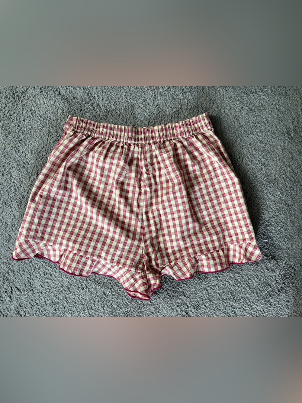 Sezane Pink Plaid Ruffle Hem Shorts - Picture 4 of 4